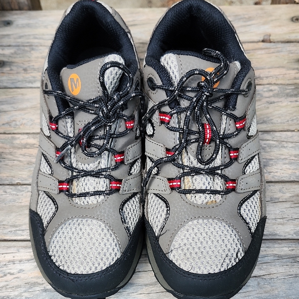 Merrell Kids Gray and Black Hiking Shoes with Red Accents